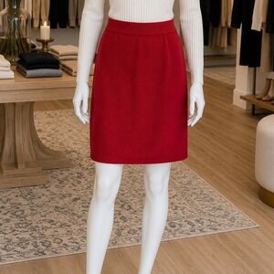 Rodier Womens Skirt Red Wool Blend Knit Faux Wrap Pencil Made in France